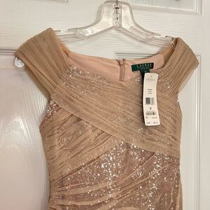 Ralph Lauren Evening | Gold Sequin Mesh Cap Sleeve Mini Dress | Size 2 Petite